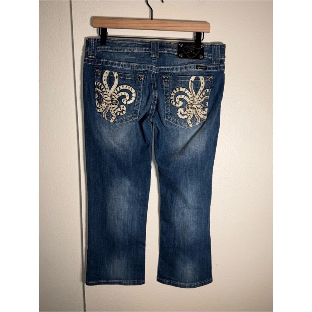 MISS ME Y2K Indie sleeze embellished white stitch denim capris 31 - Picture 7 of 7